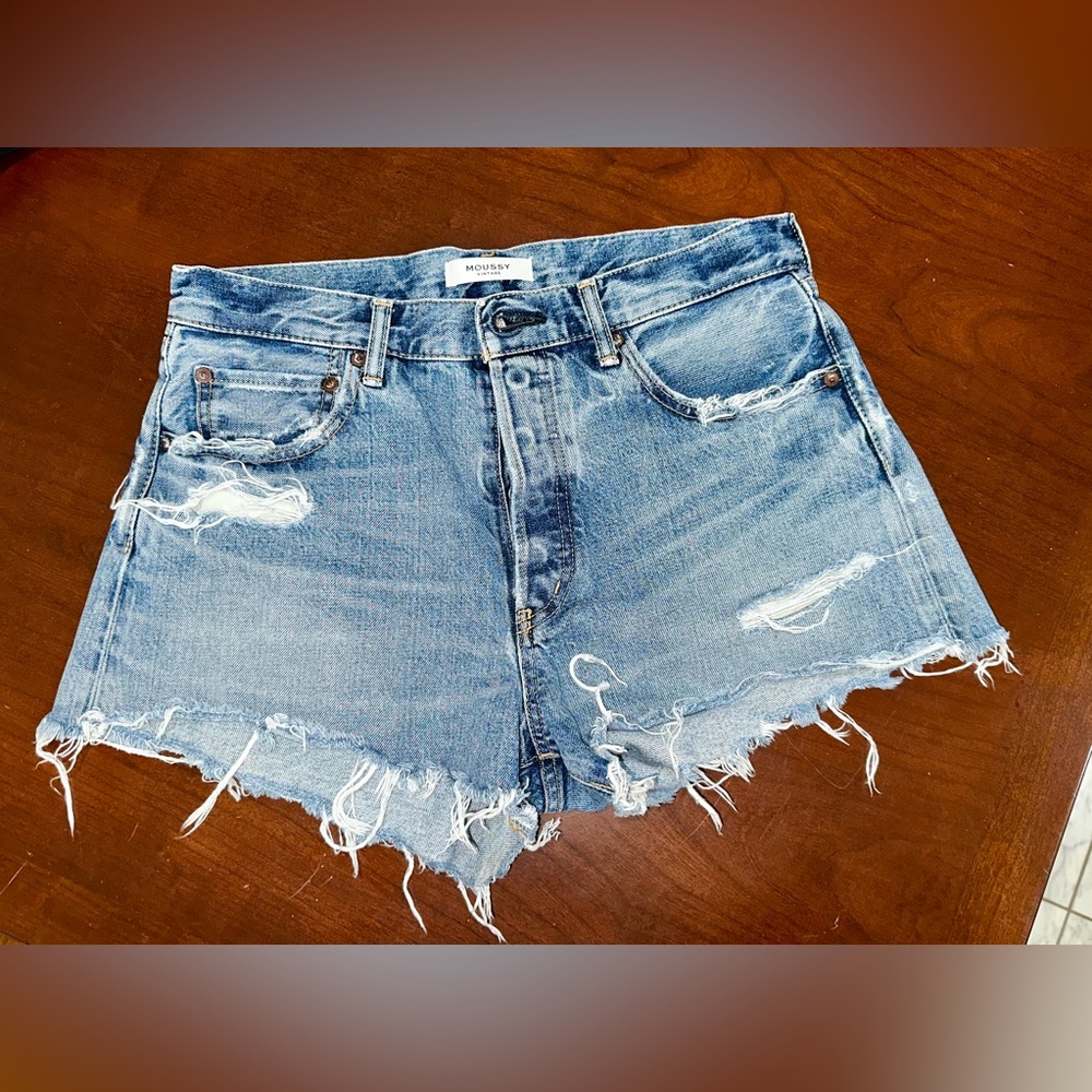 Moussy Light Blue Distressed Denim Jean Shorts